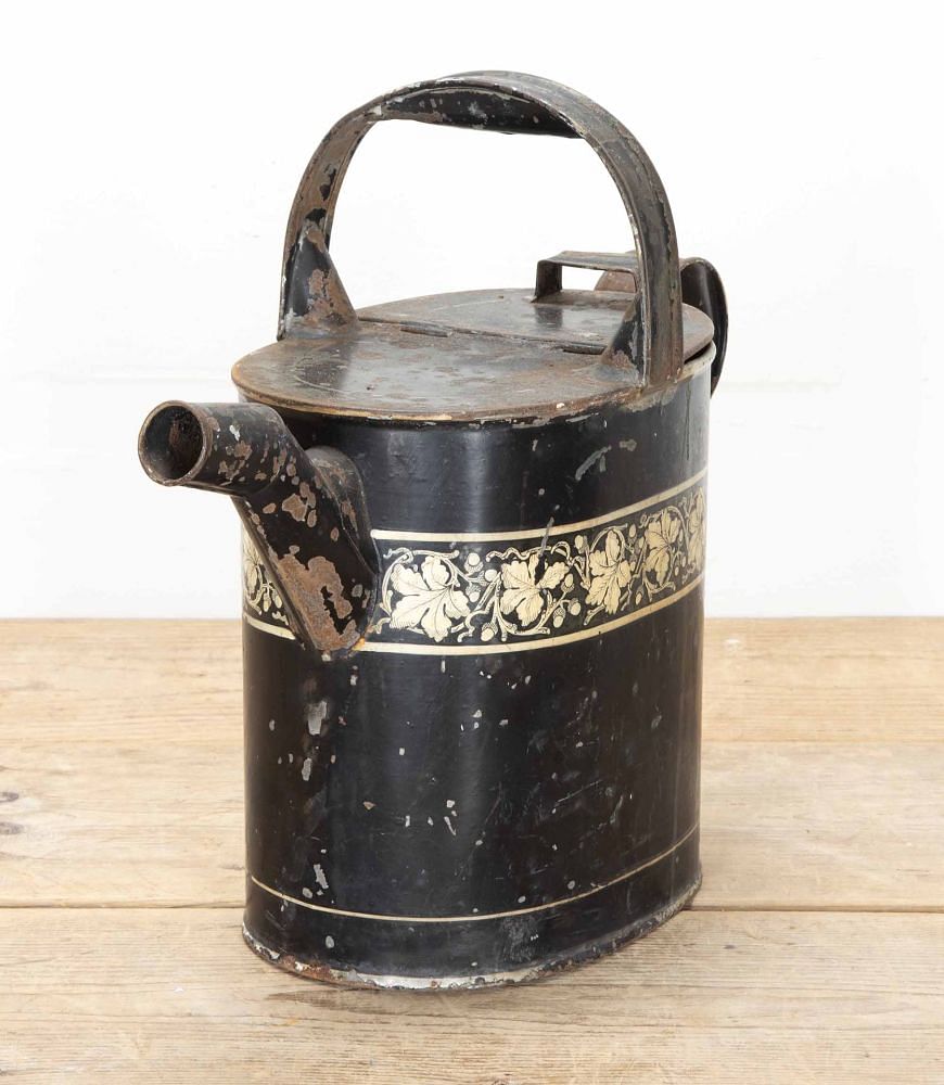 Late 19th Century Victorian Black Enamel and Gilt Watering Can GA2042117