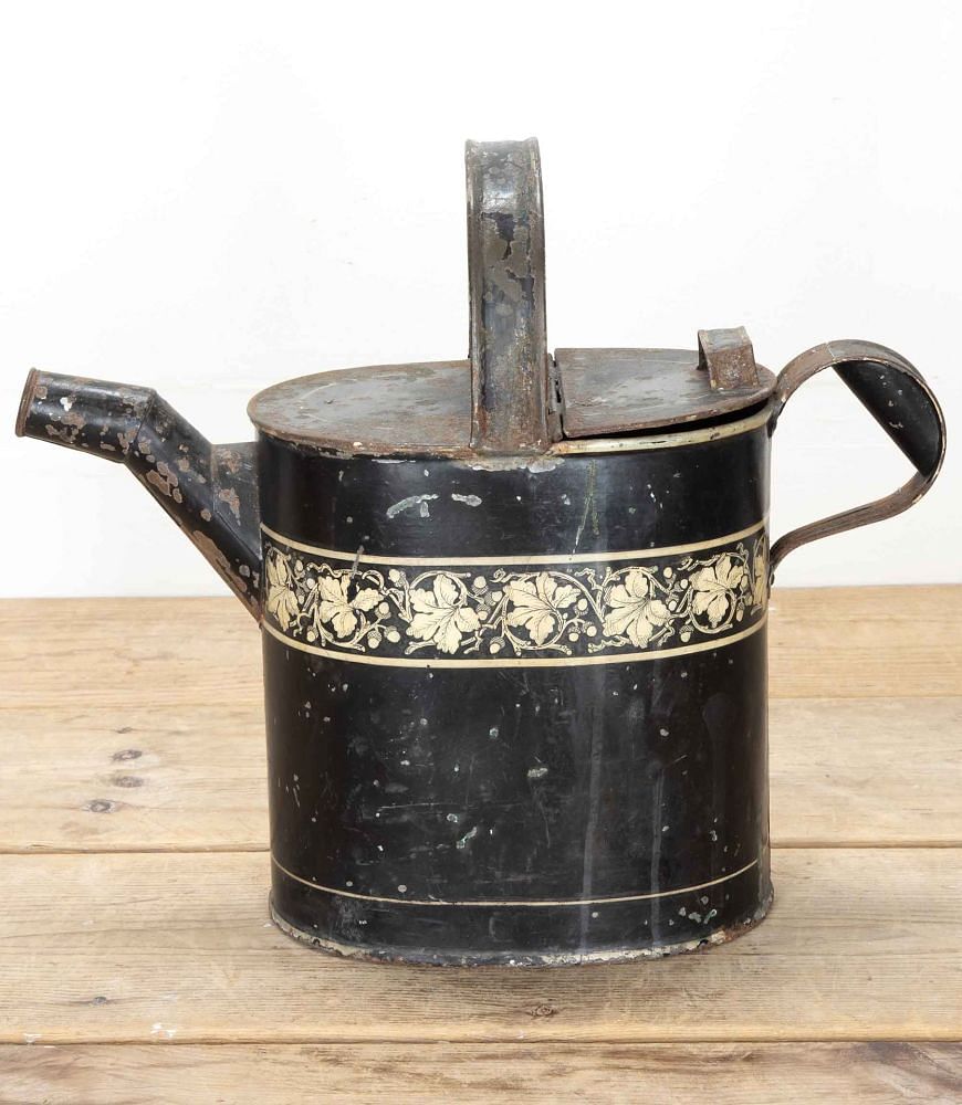 Late 19th Century Victorian Black Enamel and Gilt Watering Can GA2042117