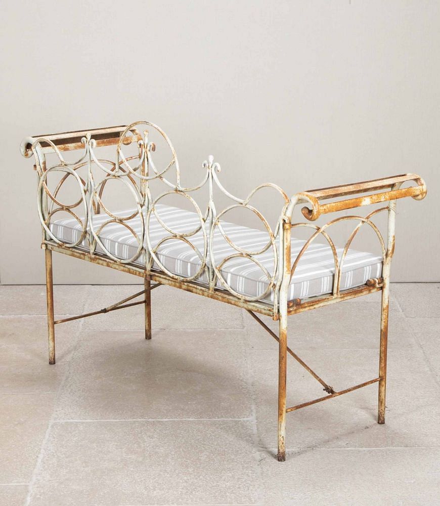 20th Century French Metal Bench with Cushion GA2043105
