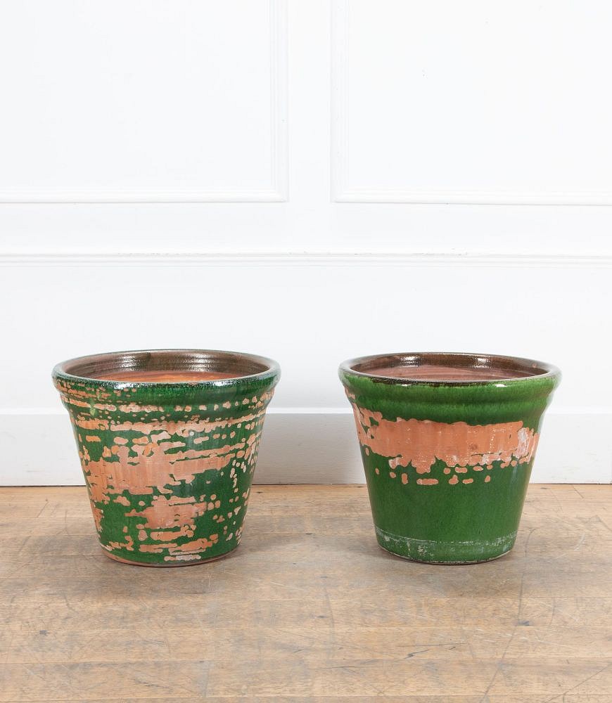 Pair of Large Early 20th Century French Green Glazed Earthenware Planters GA3439220