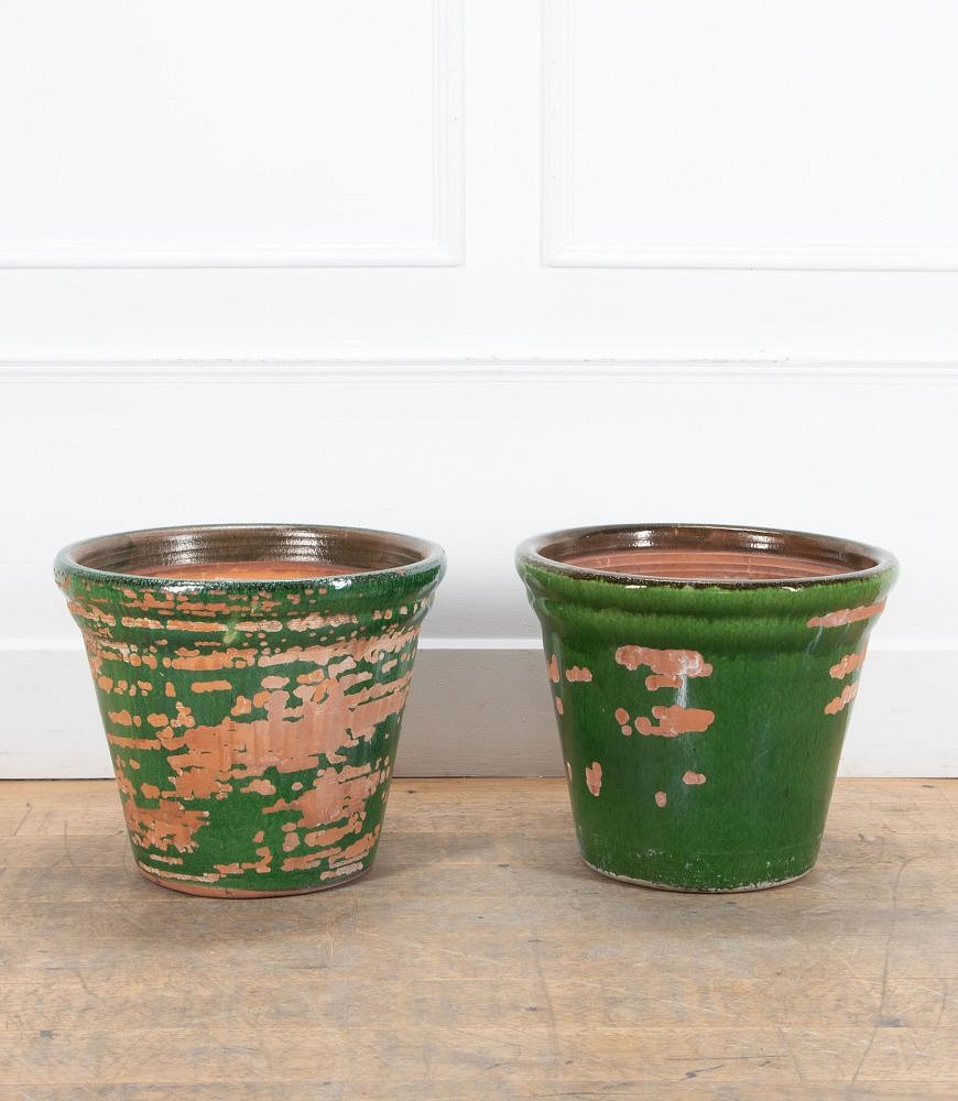 Pair of Large Early 20th Century French Green Glazed Earthenware Planters GA3439220