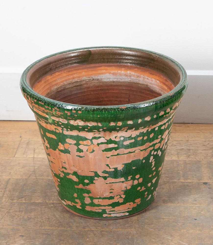 Pair of Large Early 20th Century French Green Glazed Earthenware Planters GA3439220