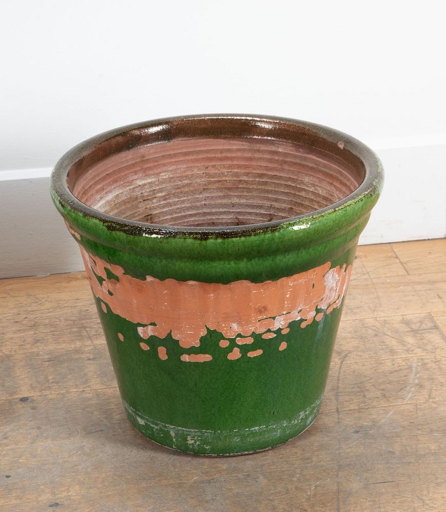 Pair of Large Early 20th Century French Green Glazed Earthenware Planters GA3439220