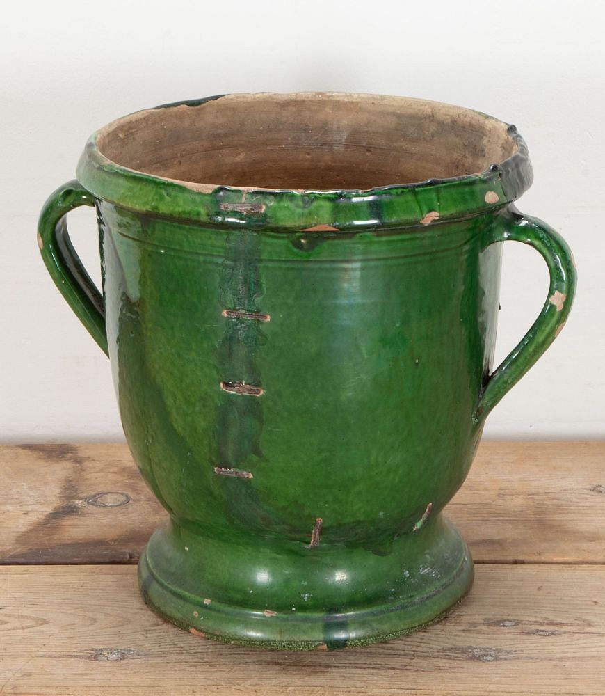19th Century Castelnaudary Green Glaze Terracotta Planter GA3442345