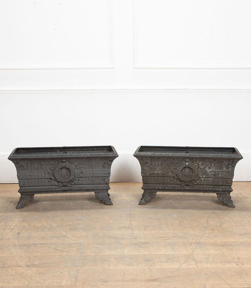 20th Century English Pair of Large Cast Iron Garden Planters GA8039764