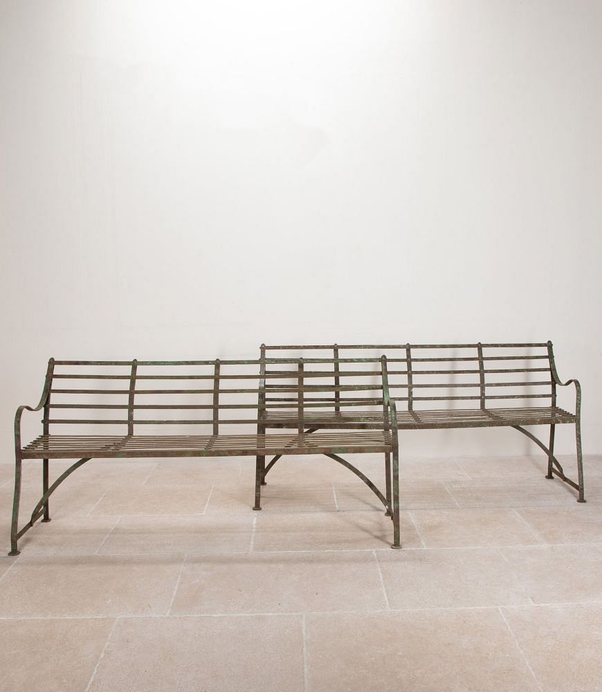 Pair of 19th Century Wrought Iron Strapwork Garden Benches GA8241746