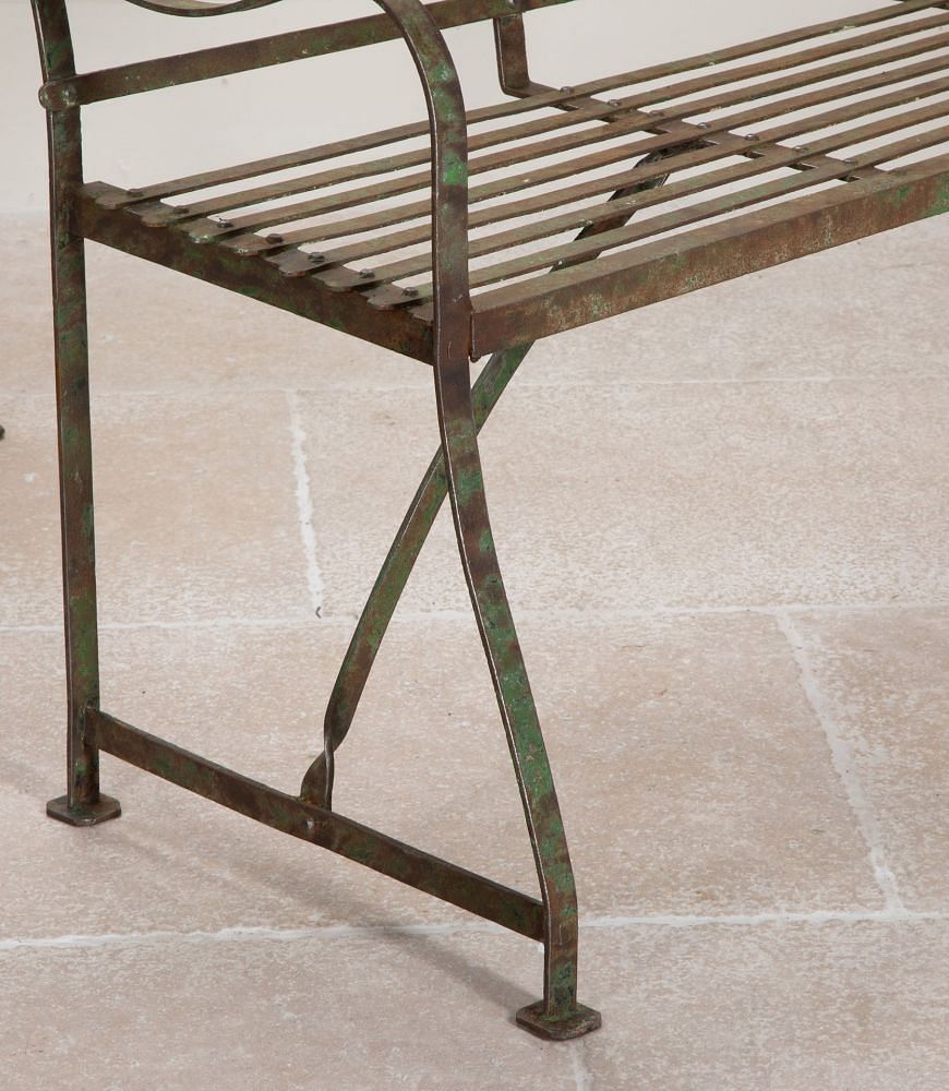Pair of 19th Century Wrought Iron Strapwork Garden Benches GA8241746