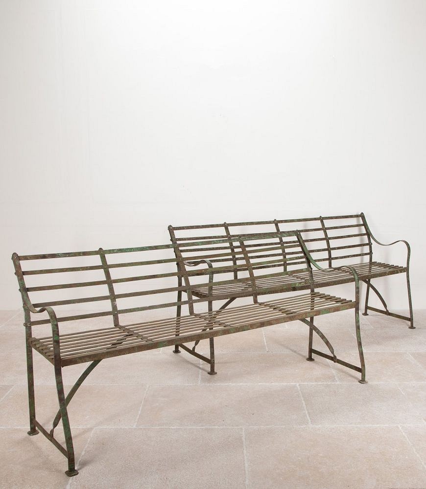 Pair of 19th Century Wrought Iron Strapwork Garden Benches GA8241746