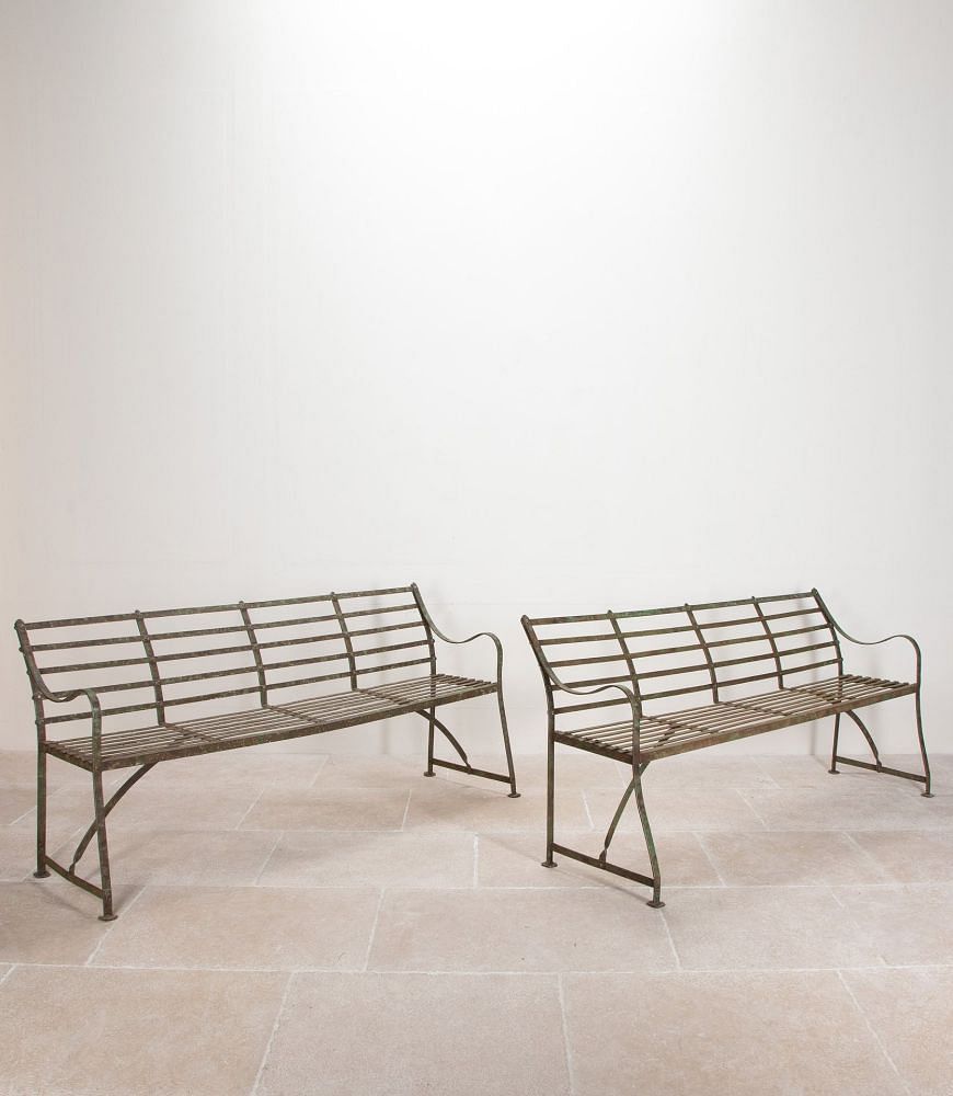 Pair of 19th Century Wrought Iron Strapwork Garden Benches GA8241746