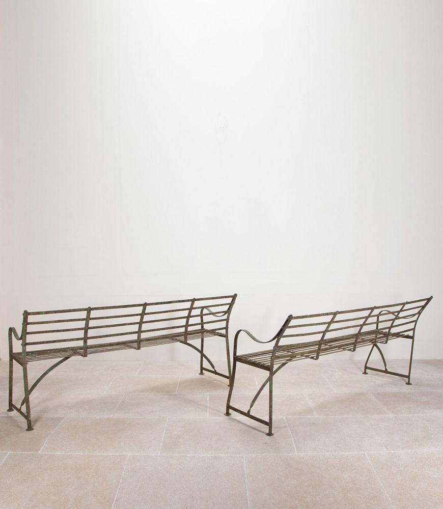Pair of 19th Century Wrought Iron Strapwork Garden Benches GA8241746