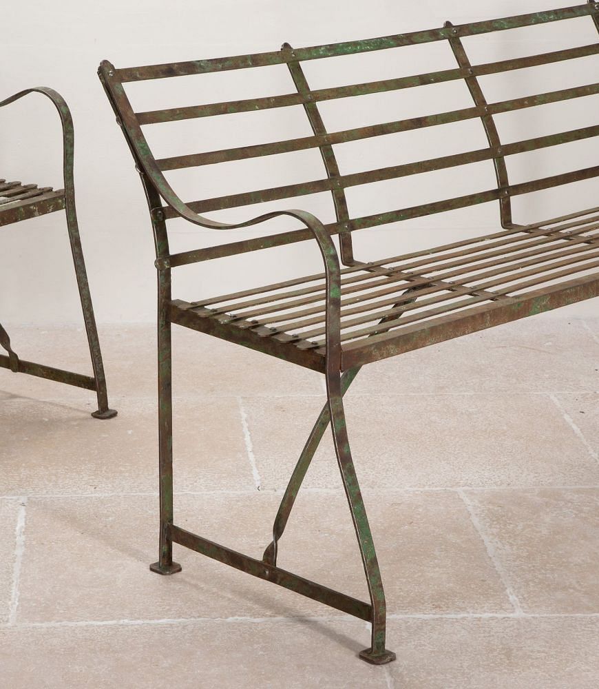 Pair of 19th Century Wrought Iron Strapwork Garden Benches GA8241746