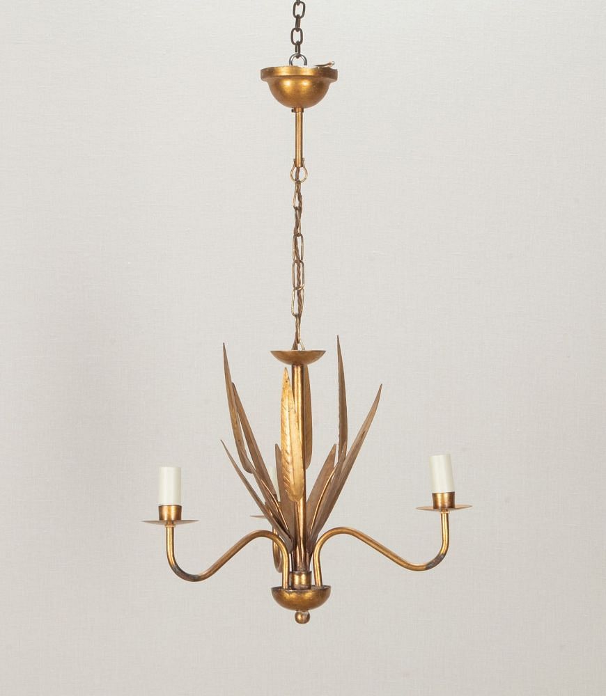 Mid-Century Spanish Gilt Metal Chandelier Foliate Chandelier LC1542119