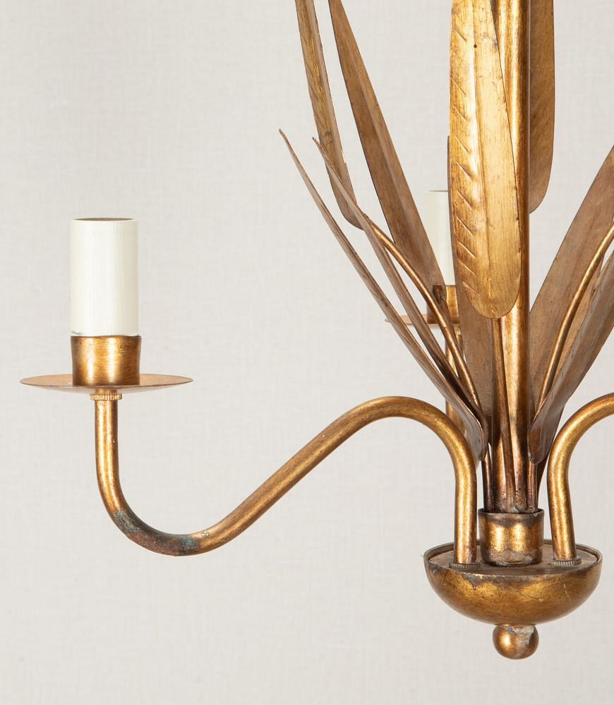 Mid-Century Spanish Gilt Metal Chandelier Foliate Chandelier LC1542119