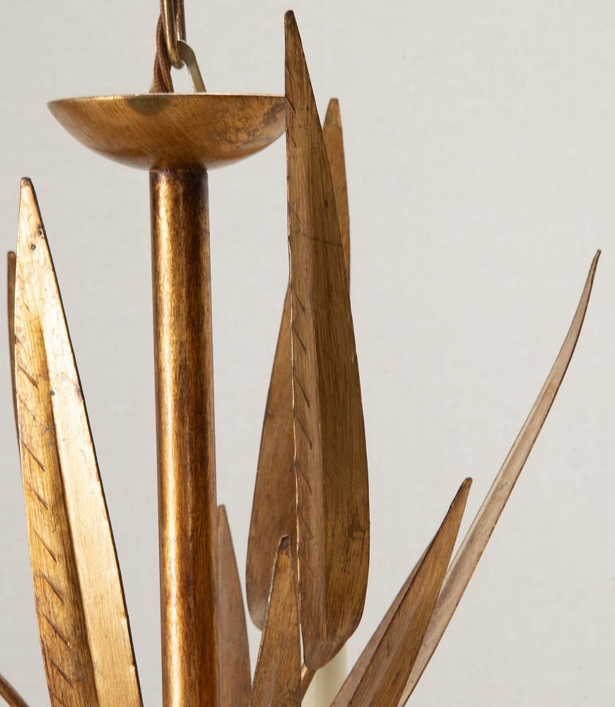 Mid-Century Spanish Gilt Metal Chandelier Foliate Chandelier LC1542119