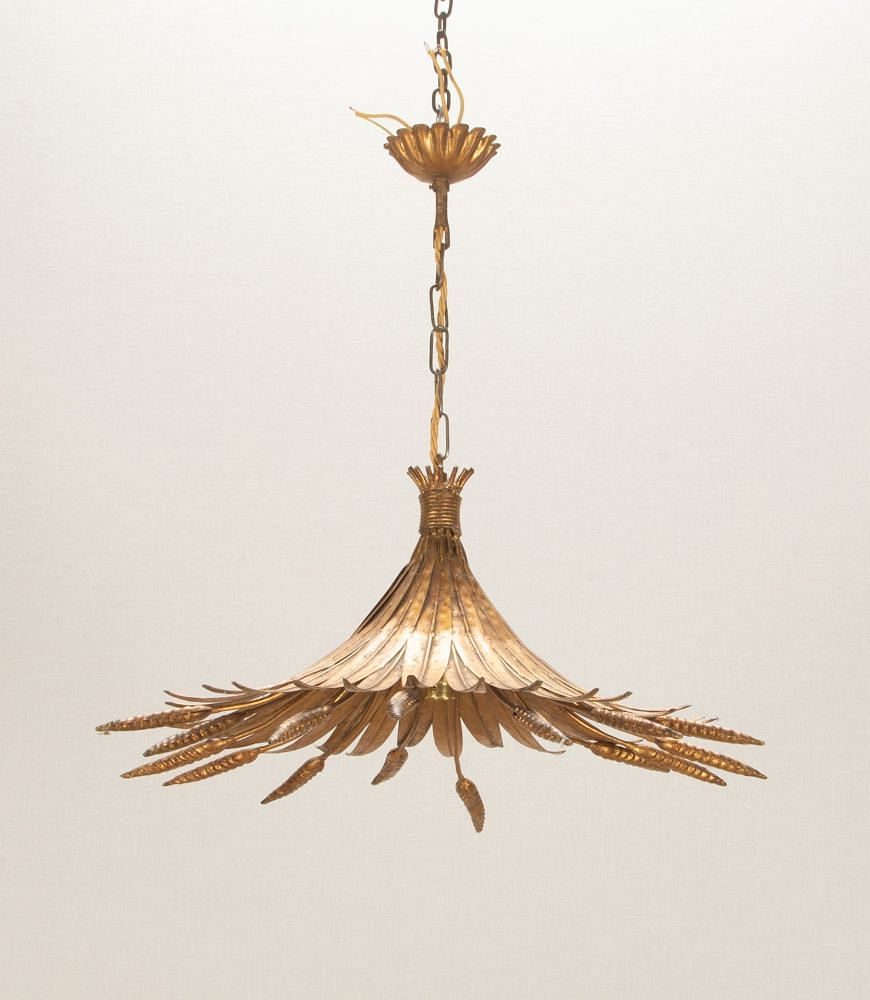 Mid-Century French Hanging Gilt Metal Wheat Sheaf Pendant Light LC1542122