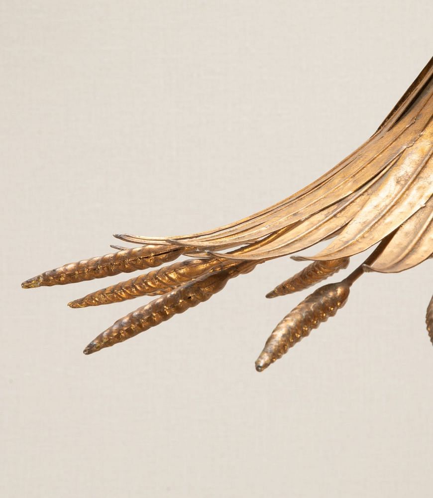 Mid-Century French Hanging Gilt Metal Wheat Sheaf Pendant Light LC1542122