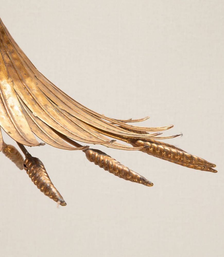 Mid-Century French Hanging Gilt Metal Wheat Sheaf Pendant Light LC1542122