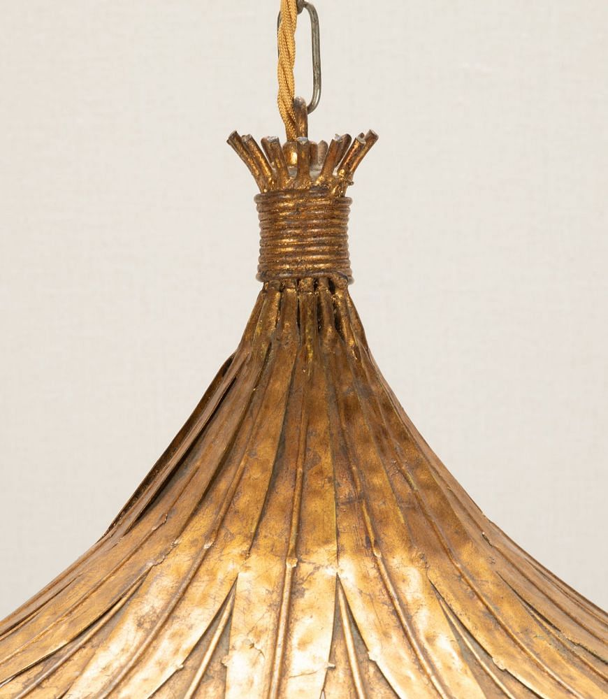 Mid-Century French Hanging Gilt Metal Wheat Sheaf Pendant Light LC1542122