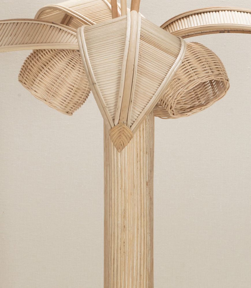 SALE: Large Mid-Century French Cane and Bamboo Palm Tree Lamp LF4542874