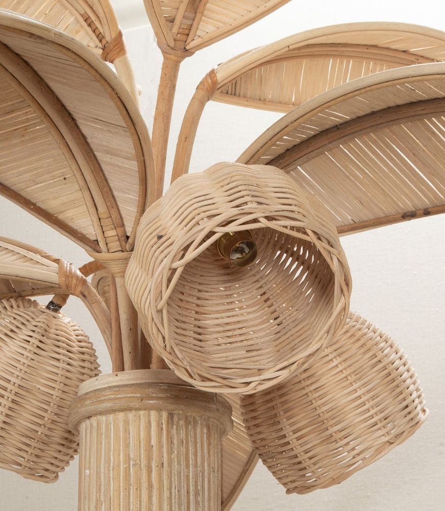 SALE: Large Mid-Century French Cane and Bamboo Palm Tree Lamp LF4542874