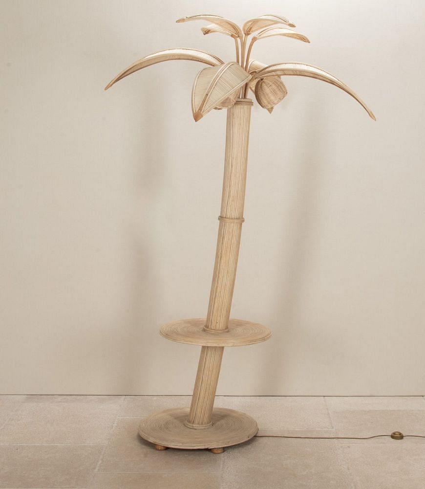 SALE: Large Mid-Century French Cane and Bamboo Palm Tree Lamp LF4542874