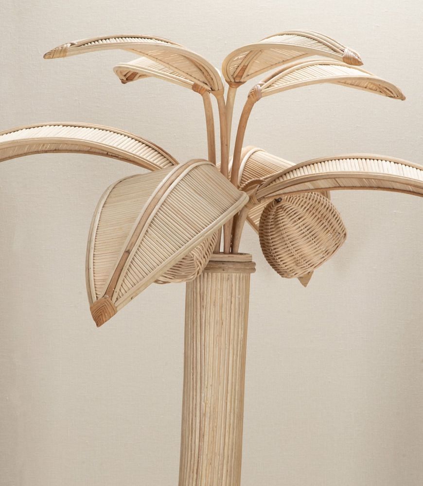 SALE: Large Mid-Century French Cane and Bamboo Palm Tree Lamp LF4542874