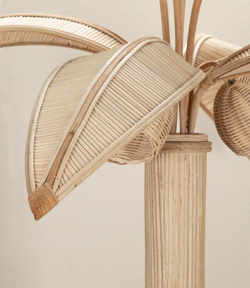 SALE: Large Mid-Century French Cane and Bamboo Palm Tree Lamp LF4542874