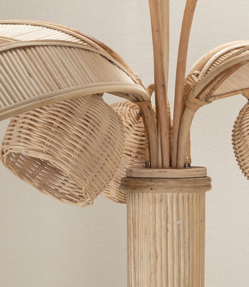 SALE: Large Mid-Century French Cane and Bamboo Palm Tree Lamp LF4542874