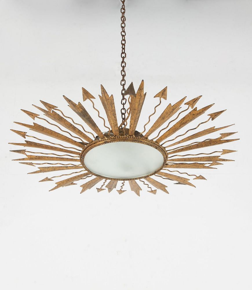 Large Mid-Century Spanish Sunburst Ceiling Light LL1540479