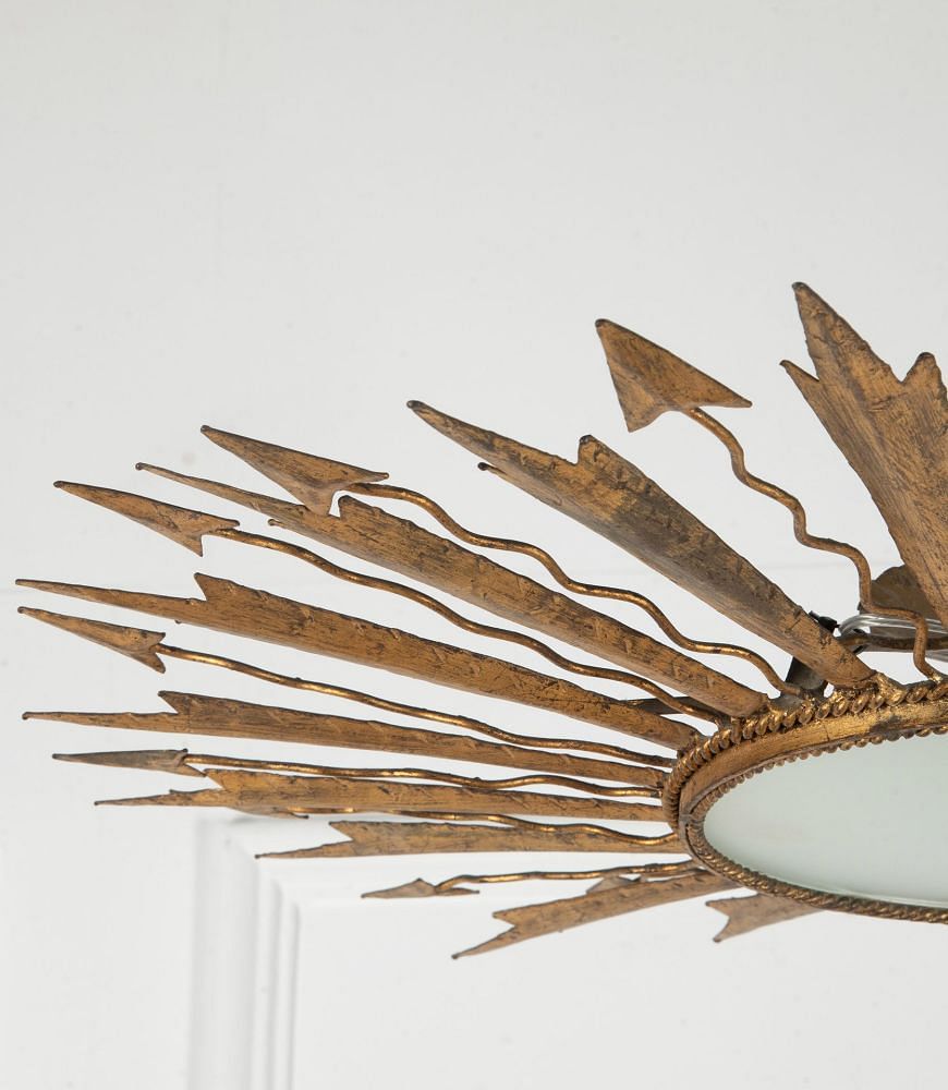 Large Mid-Century Spanish Sunburst Ceiling Light LL1540479
