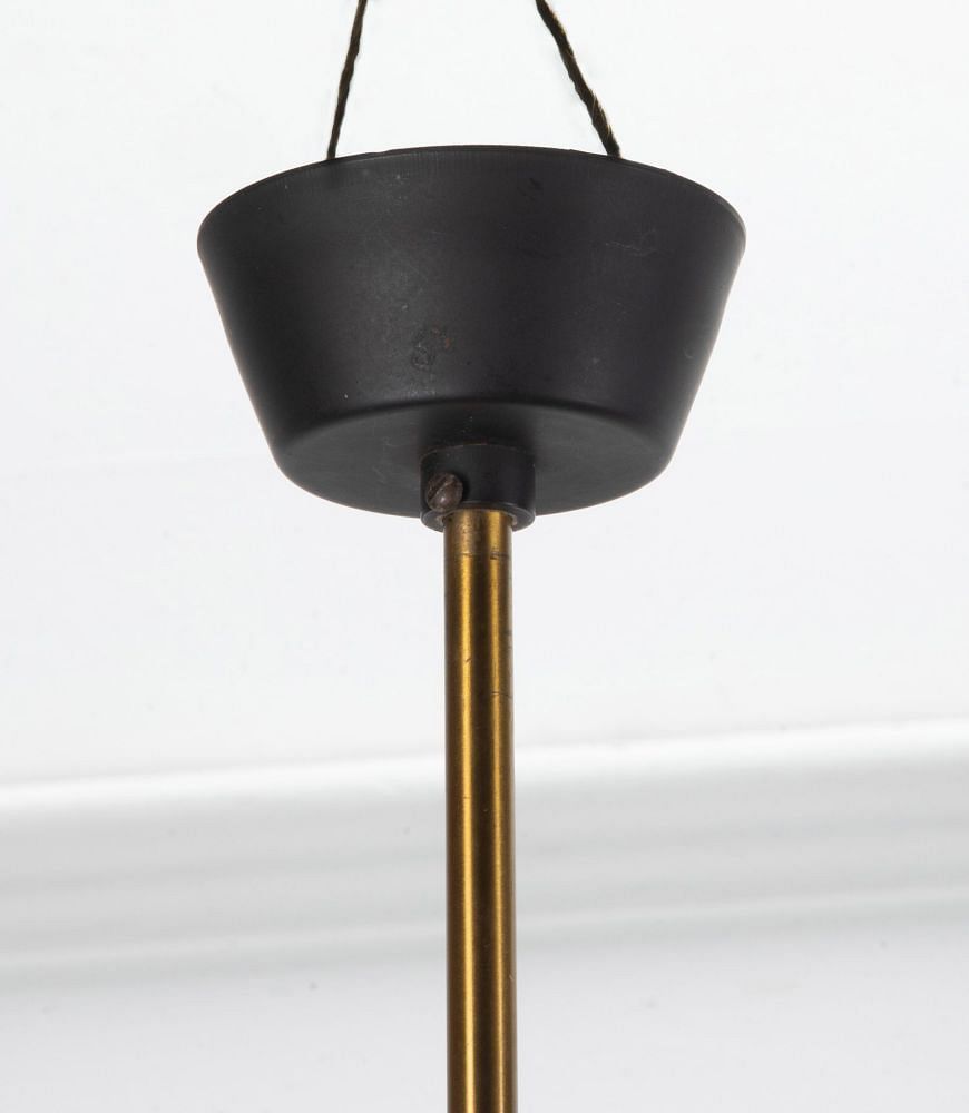 Mid-Century Italian Brass and Enamel Three Arm Chandelier LL5840228