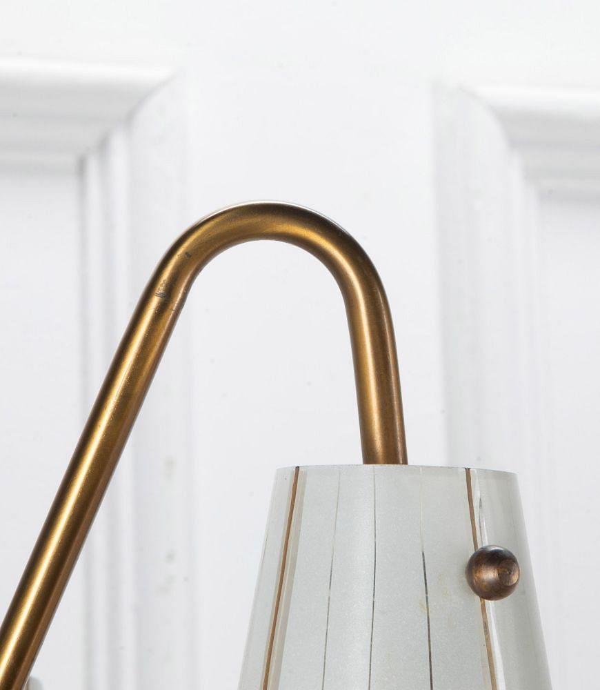 Mid-Century Italian Brass and Enamel Three Arm Chandelier LL5840228