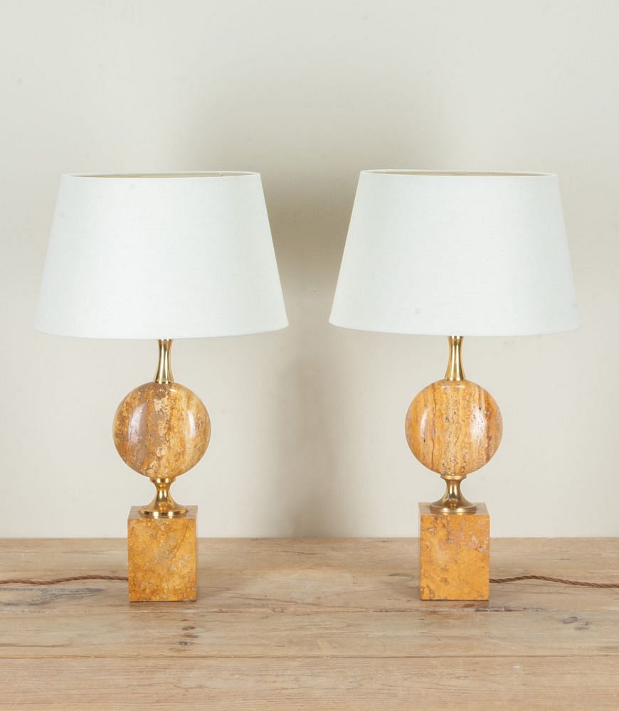 Pair of 20th Century French Sienna Marble Lamps by Barbier LT3042437
