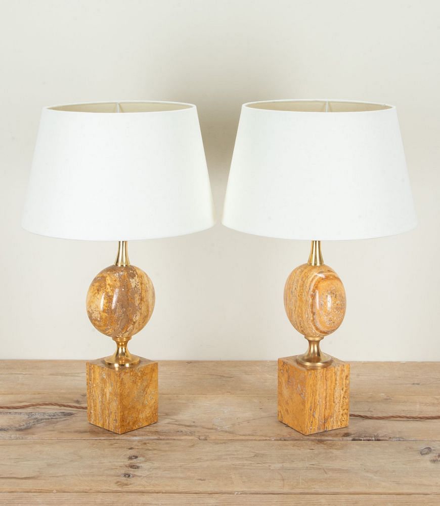 Pair of 20th Century French Sienna Marble Lamps by Barbier LT3042437
