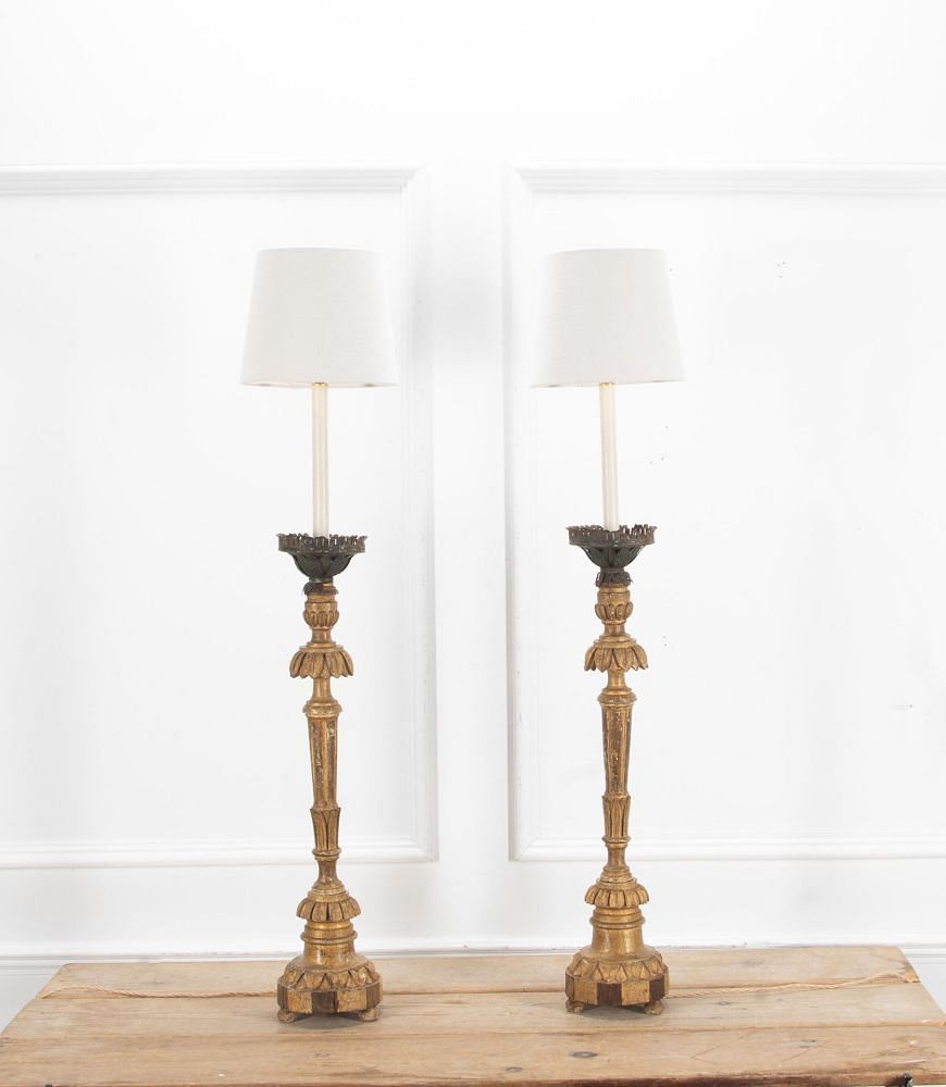 Large Pair of Late 18th Century Giltwood Candlestick Lamps LT3438704