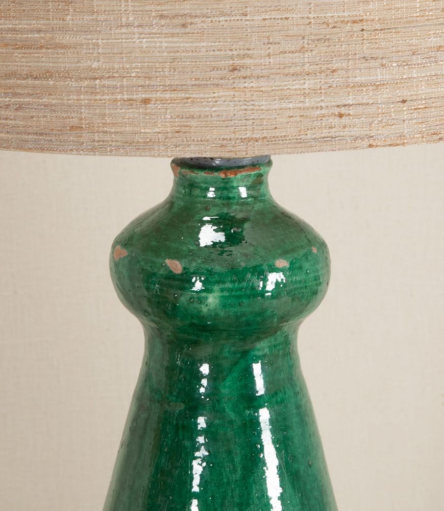 Large Pair of Mid-Century Italian Green Glaze Earthenware Wine Jar Lamps LT3442956