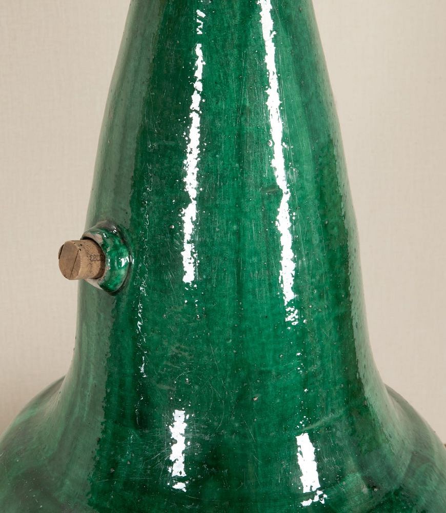 Large Pair of Mid-Century Italian Green Glaze Earthenware Wine Jar Lamps LT3442956