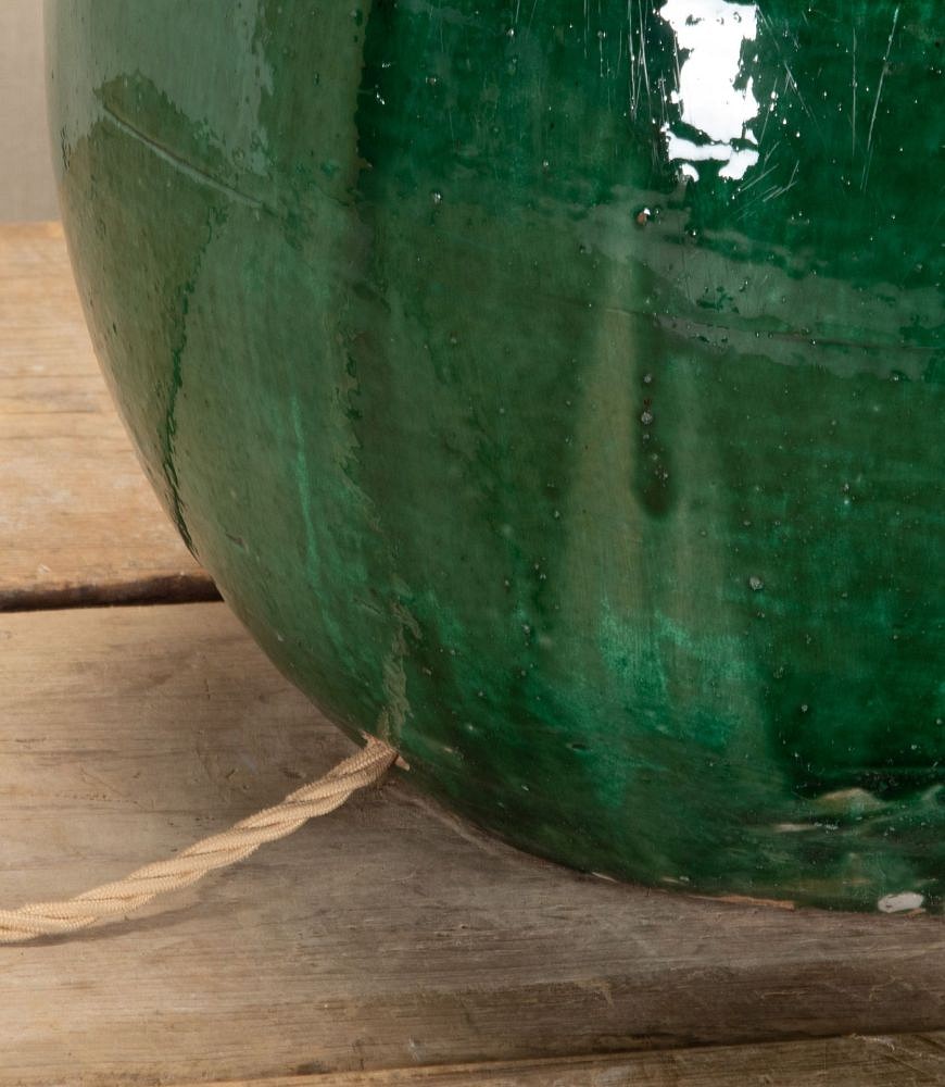 Large Pair of Mid-Century Italian Green Glaze Earthenware Wine Jar Lamps LT3442956