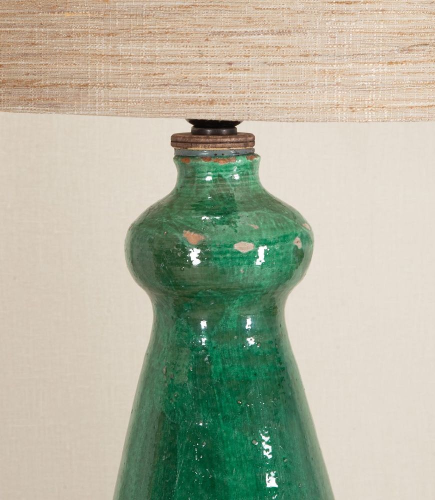 Large Pair of Mid-Century Italian Green Glaze Earthenware Wine Jar Lamps LT3442956