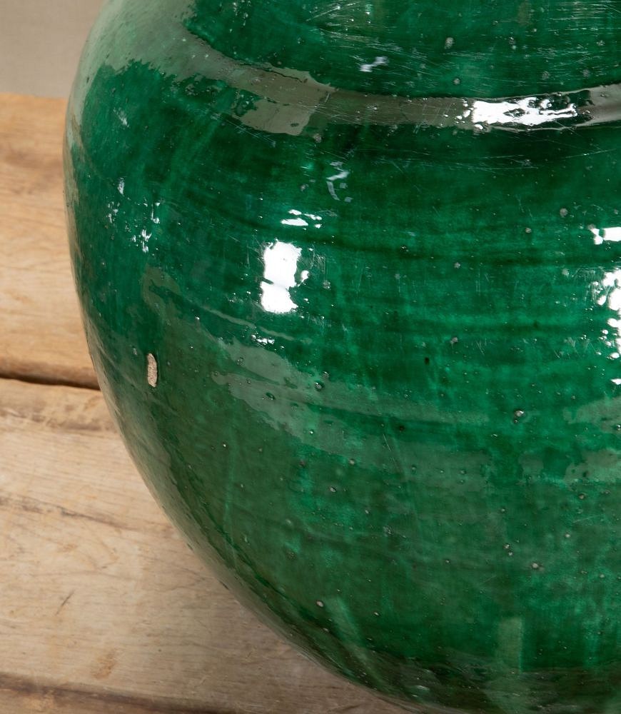 Large Pair of Mid-Century Italian Green Glaze Earthenware Wine Jar Lamps LT3442956