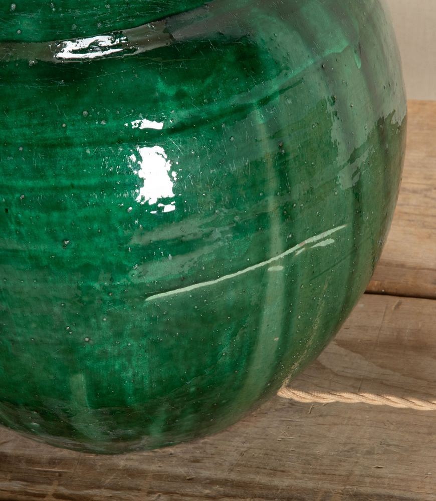 Large Pair of Mid-Century Italian Green Glaze Earthenware Wine Jar Lamps LT3442956