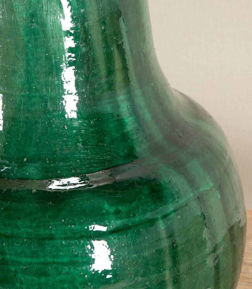 Large Pair of Mid-Century Italian Green Glaze Earthenware Wine Jar Lamps LT3442956