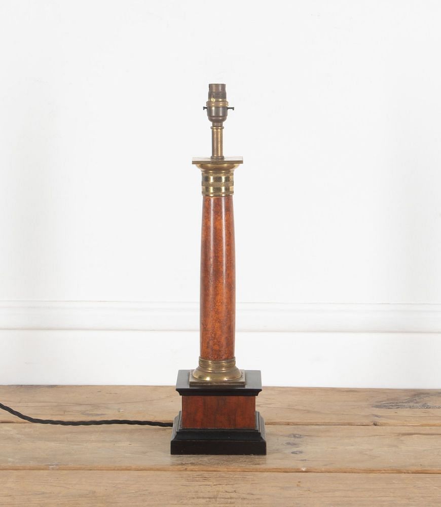 20th Century Brass and Mahogany Column Lamp LT3838283
