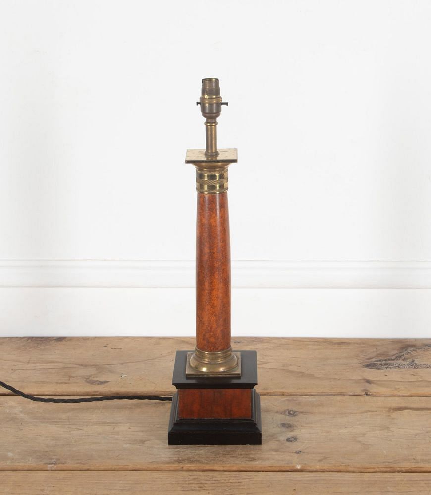20th Century Brass and Mahogany Column Lamp LT3838283