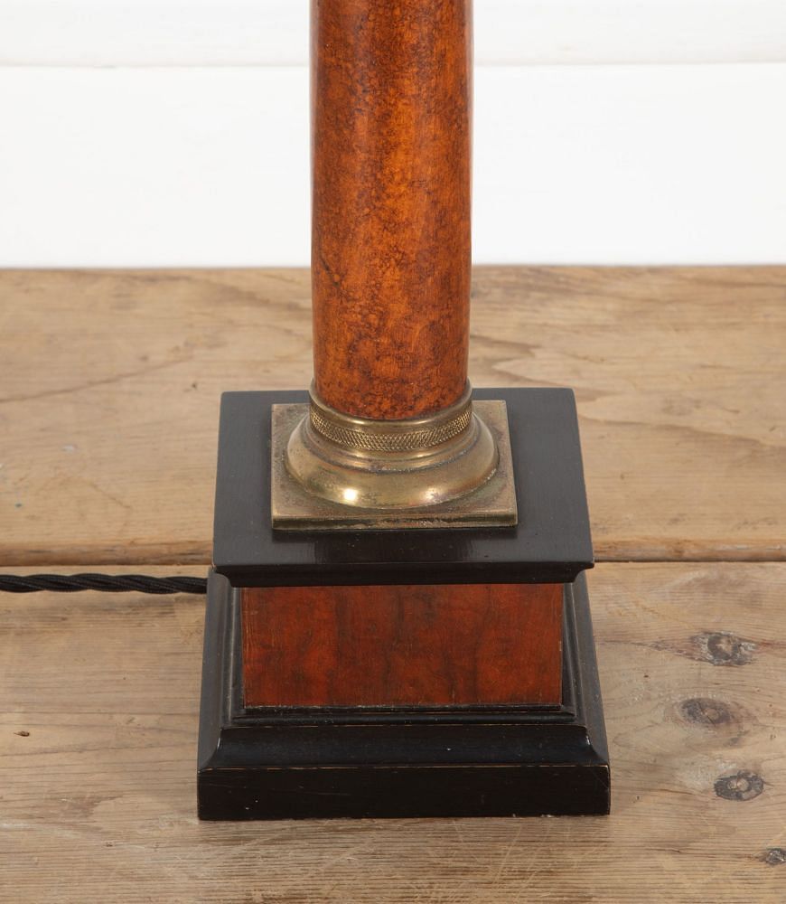 20th Century Brass and Mahogany Column Lamp LT3838283