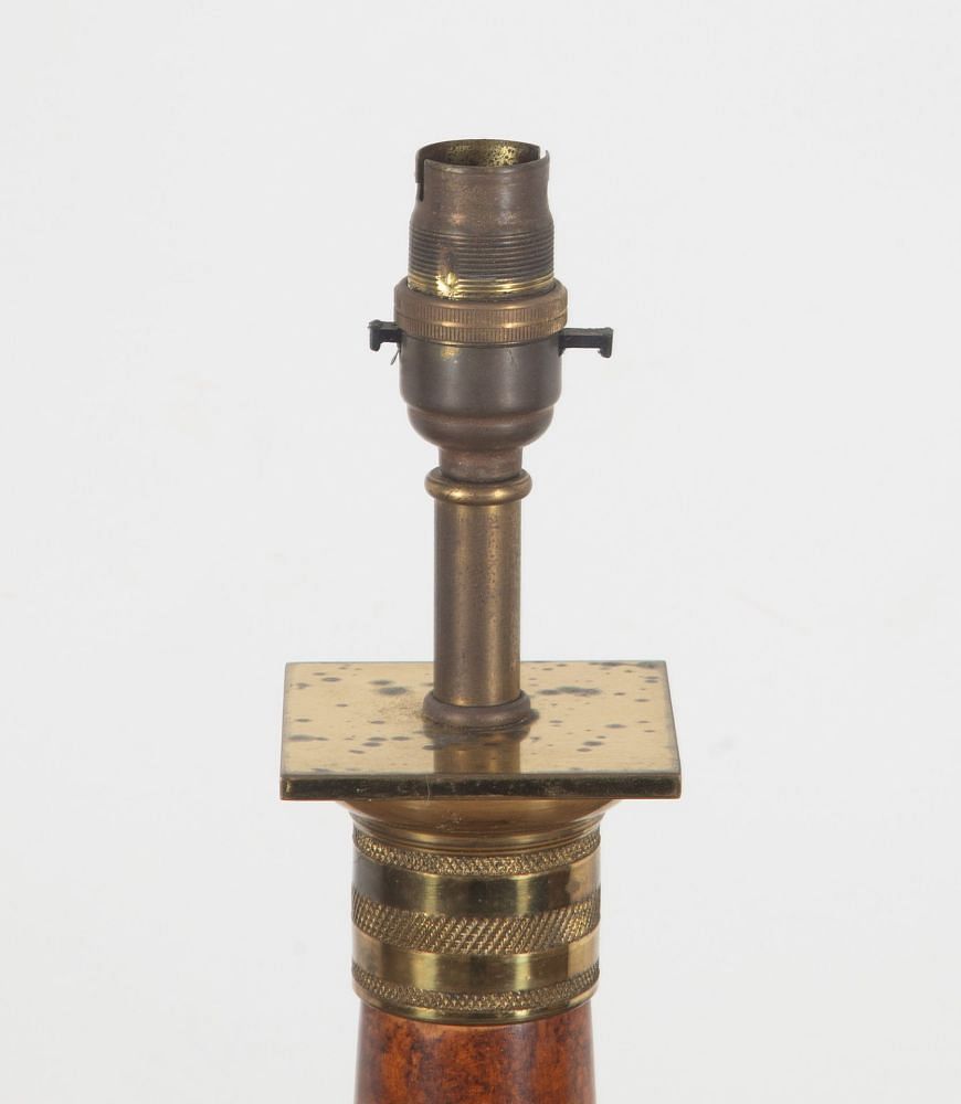 20th Century Brass and Mahogany Column Lamp LT3838283
