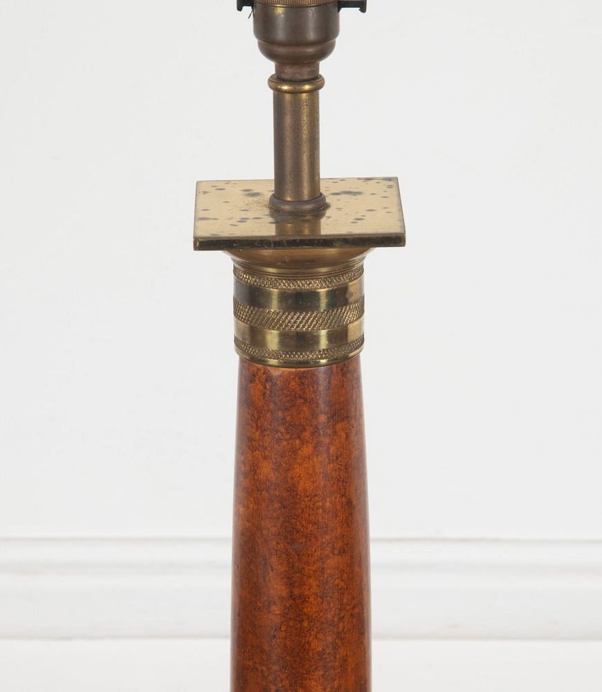 20th Century Brass and Mahogany Column Lamp LT3838283