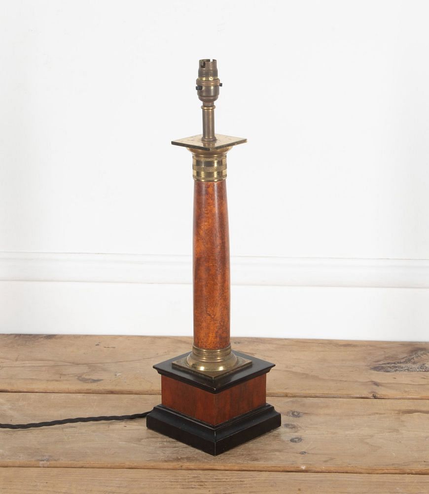 20th Century Brass and Mahogany Column Lamp LT3838283