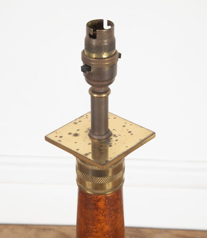20th Century Brass and Mahogany Column Lamp LT3838283