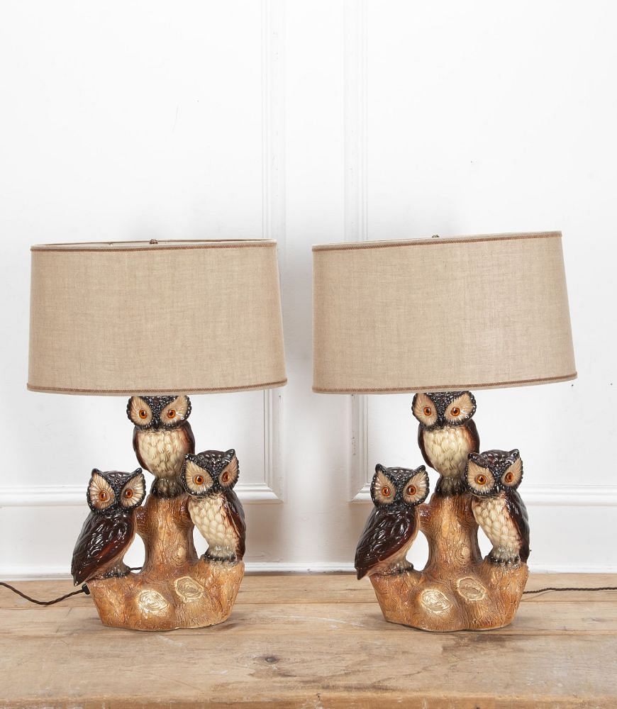 Pair of Large Mid-Century Ceramic Owl Lamps LT9340538
